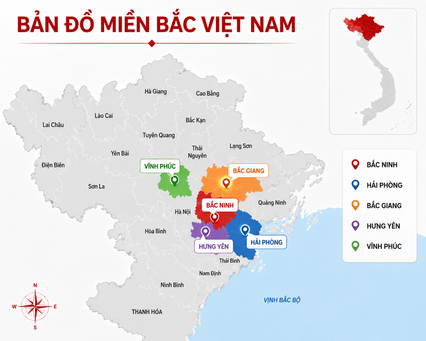 Bản đồ các tỉnh có nhu cầu thuê nhà xưởng cao tại miền Bắc năm 2026